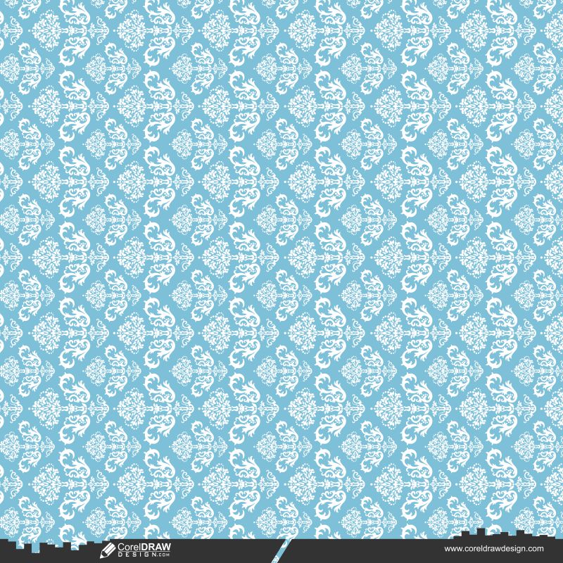 Floral Blue Graphic Ornament Seamless Pattern Vector