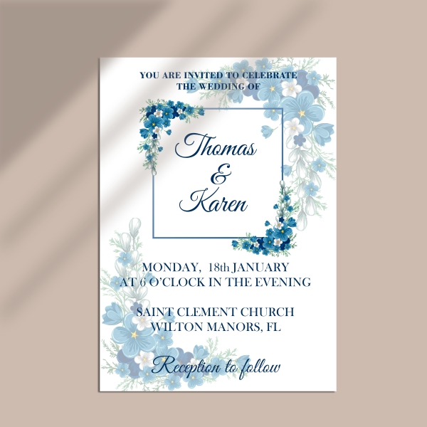 Floral wedding invitation and menu template Free