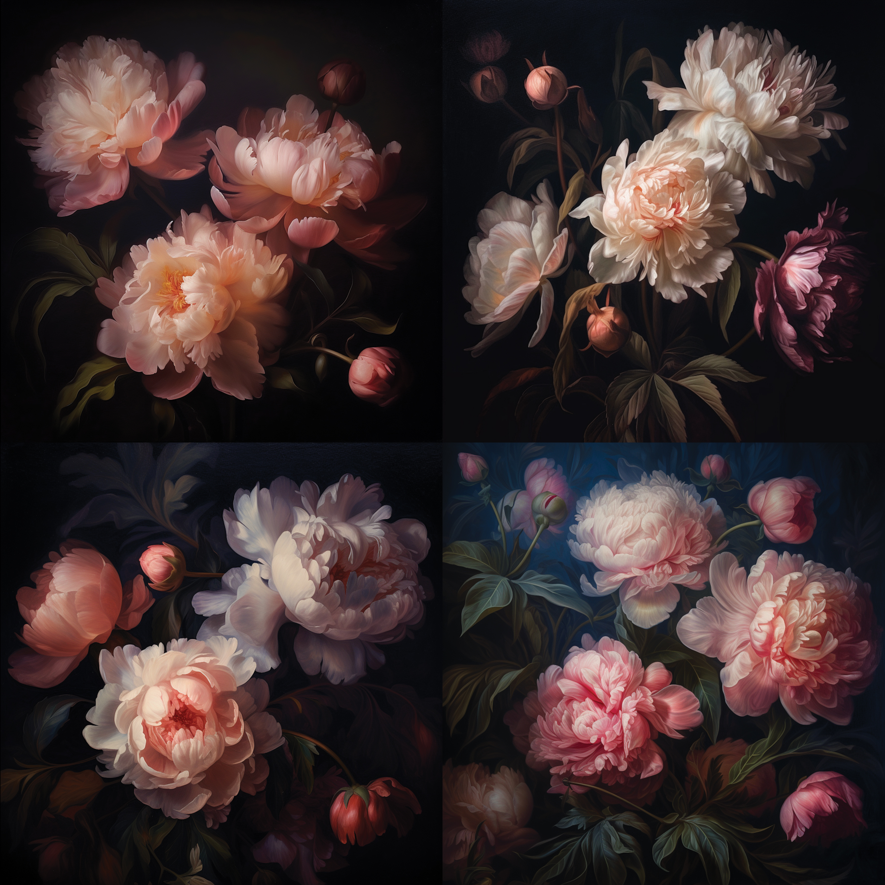 Flora design patterns Oil painting of peony flowers free image