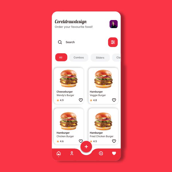 Food App Home Page Ui Design Template In red Color Download For Free With Cdr File
