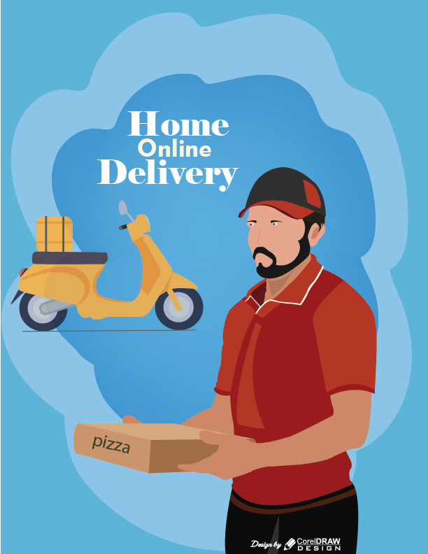 Food Delivery Boy Flat Poster Illustration Free Vector
