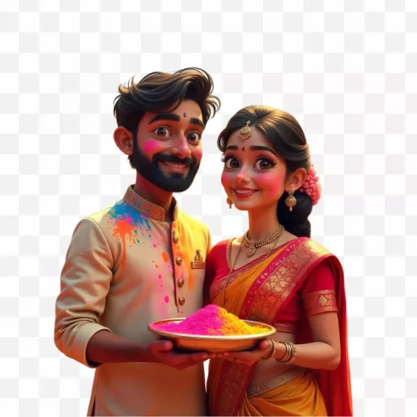 Free Happy Holi 2025 Couple Character Hd High Qulaity PNG image Download For Free