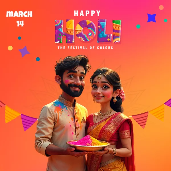 Free Happy Holi Greeting 14 March Free Psd Template With Cute Characters Download For Free