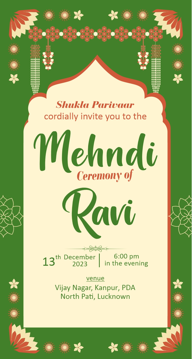 Free Mehndi Hindu Invitation Card CDR File Download For Free