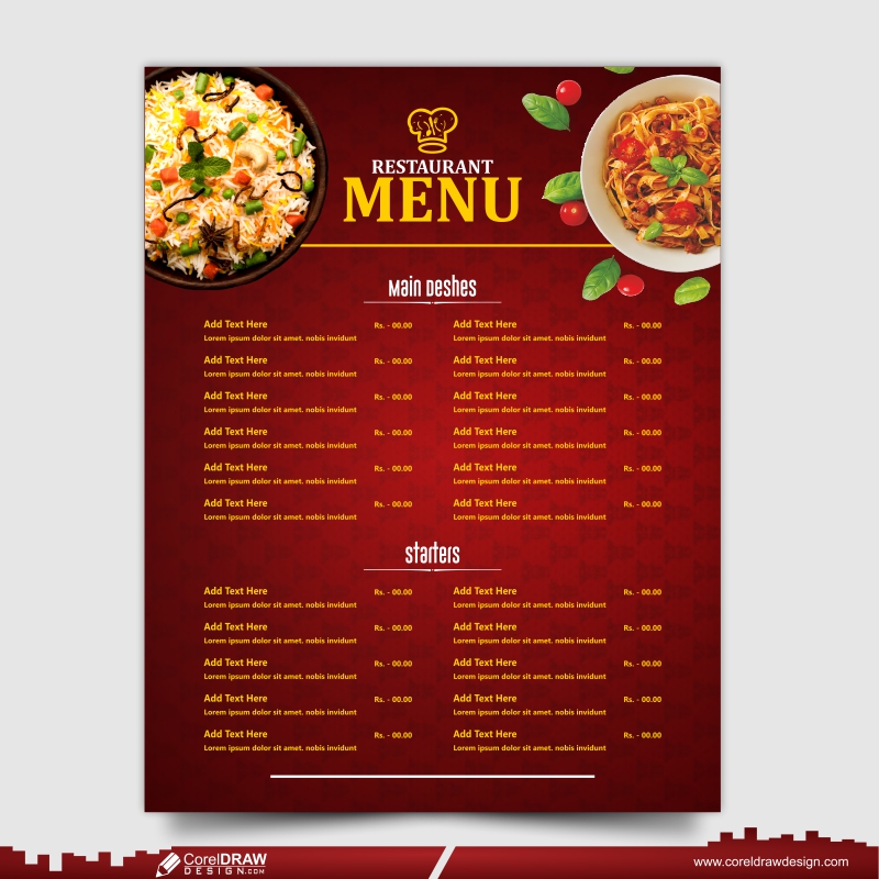 Download Free Restaurant Menu Card Design CorelDraw Design Download 