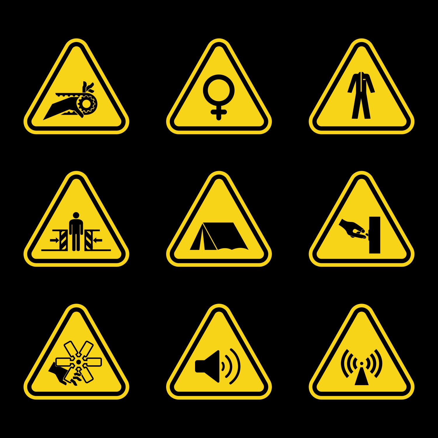 free vector Warning Sign Set with Black Icons in Yellow Triangle CDR file download for free