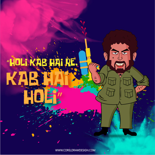 Download Gabbar Singh Asking For Holi Cartoon Colorful Vector Art |  CorelDraw Design (Download Free CDR, Vector, Stock Images, Tutorials, Tips  & Tricks)