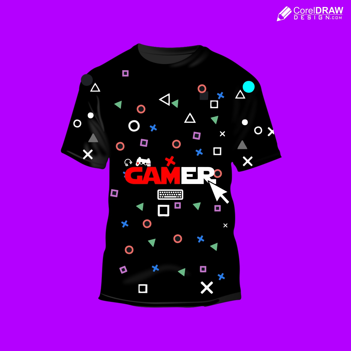 Gamer t-shirt mockup vector design for free