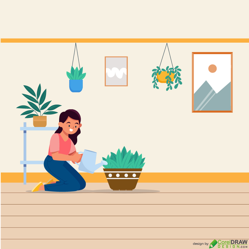 Girl taking care of plants Flat Illustration Free Vector