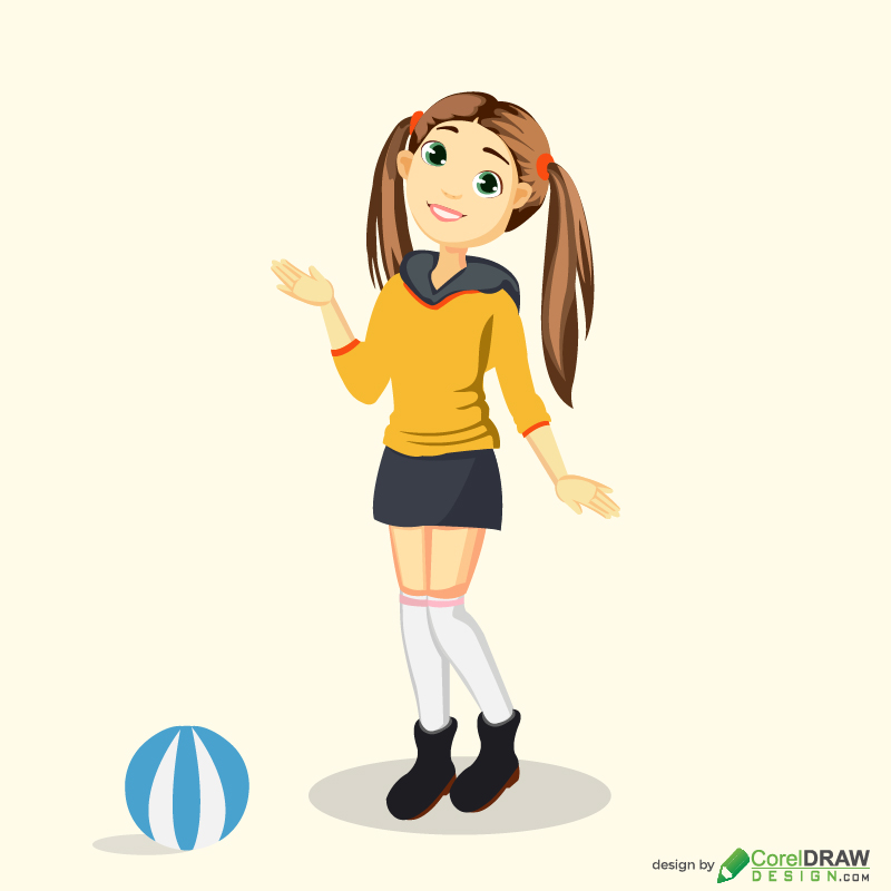 Girl with Ball Illustration Free Vector