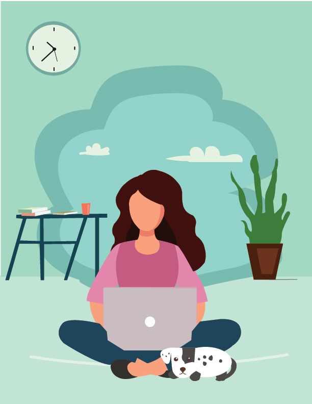 Girl with Laptop Working Flat Vector Illustration Free