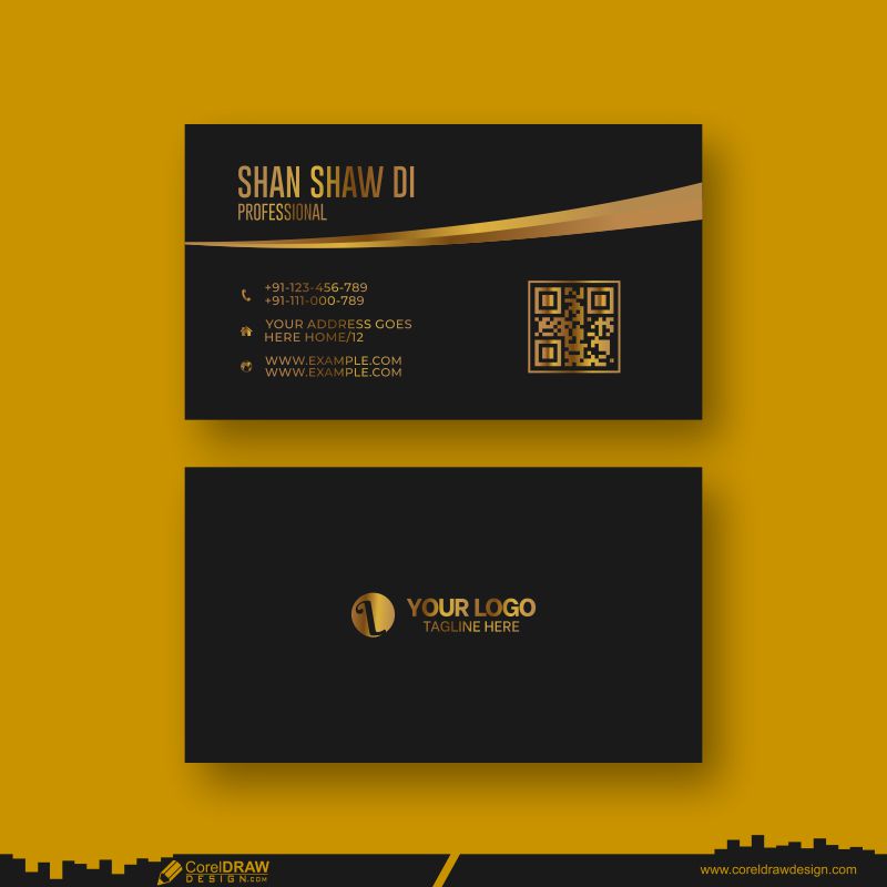 golden & black business card design vector cdr