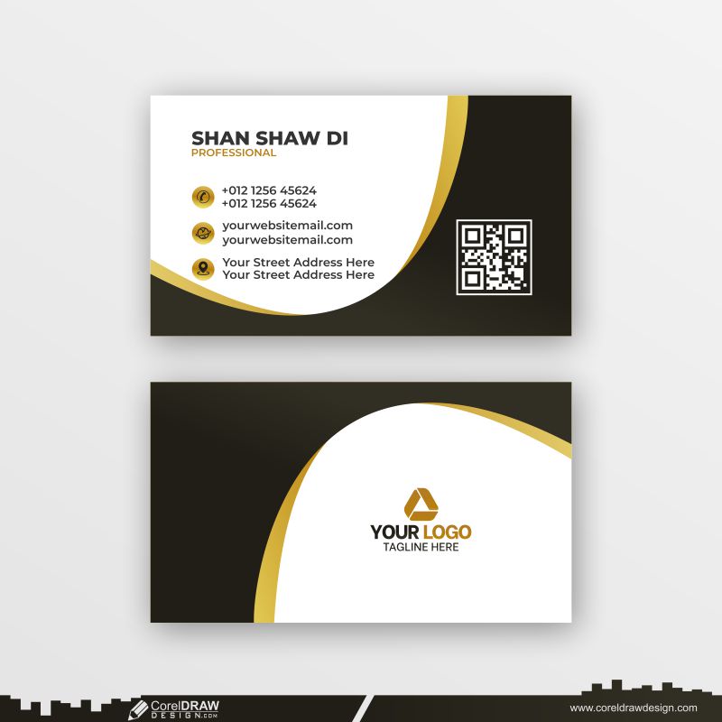 golden & black round business card design dowanload