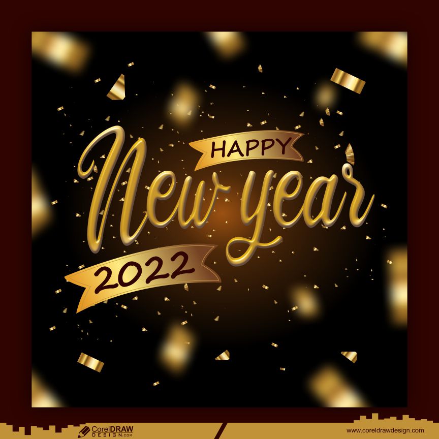 Golden Confetti Background 2022 Greeting Card Vector