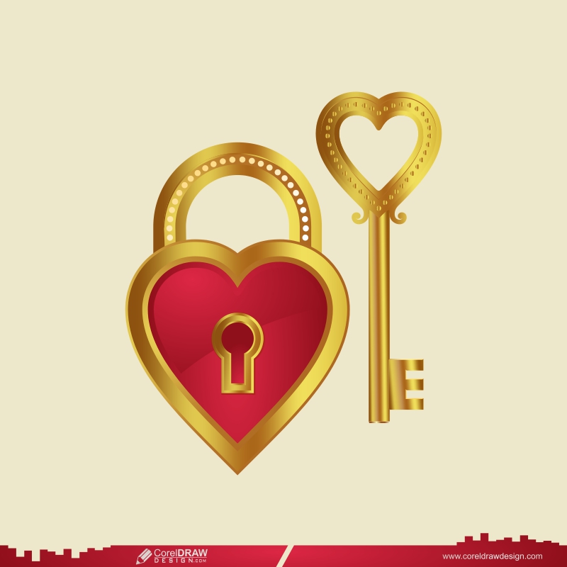 golden valentine celebration with padlock and key with hearts Vector