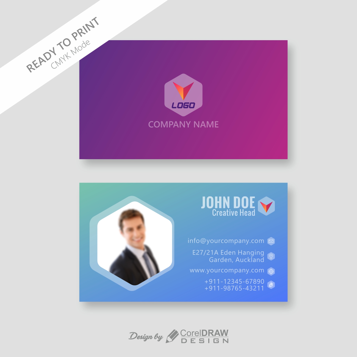 Gradient Hexa Shape Business Card Template