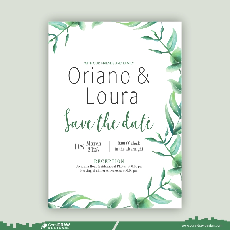 Greenery Watercolor Floral Wedding Invitation Card Design