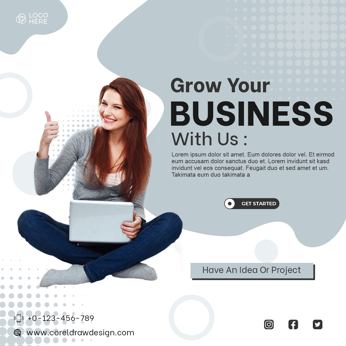 Grow Your Business  Banner Concept With Woman Working Free Vector