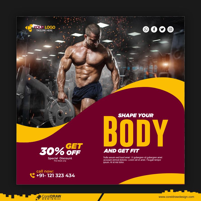 Gym Fitness Social Media Banner Template CDR Download