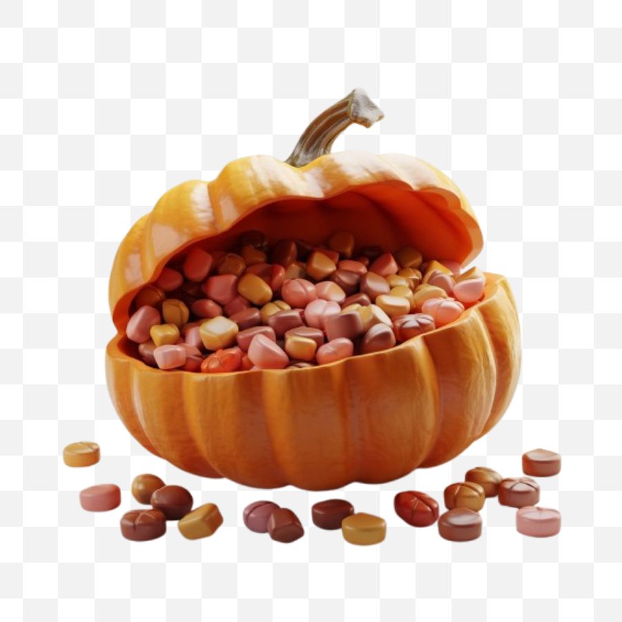 Halloween Pumpkin Filled With Candies 3D Render Png Download For Free