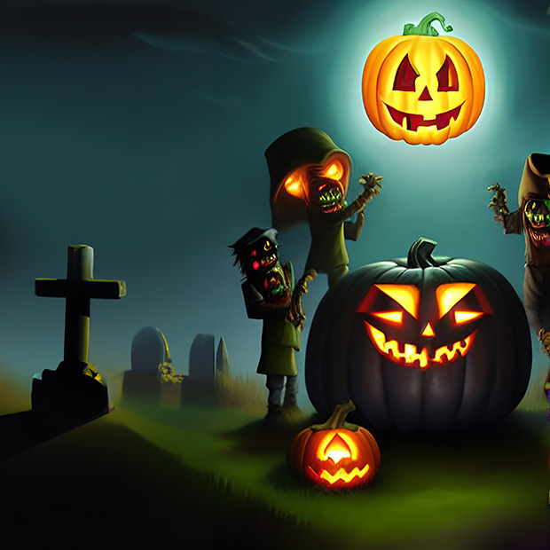 Halloween wallpaper with evil pumpkins and Zombies
