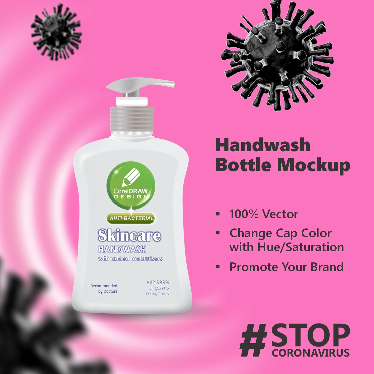 Download Hand wash or sanitizer bottle concept mockup background Free