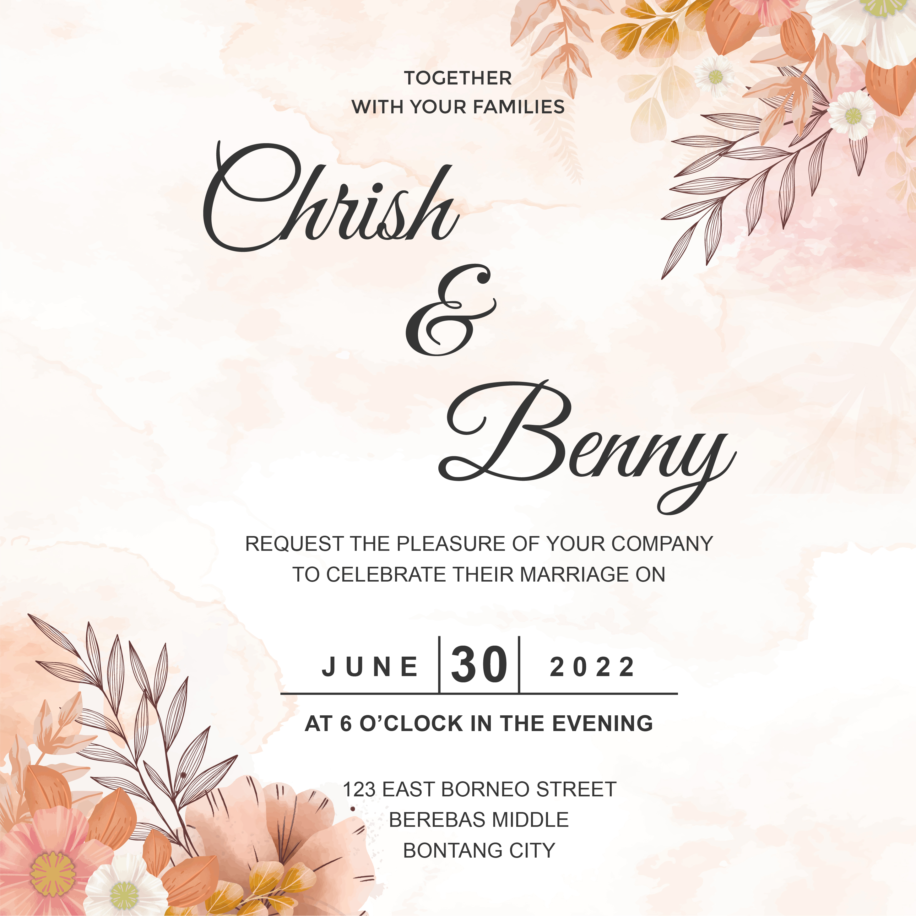download handdrawn set of flowers wedding invitation card vector