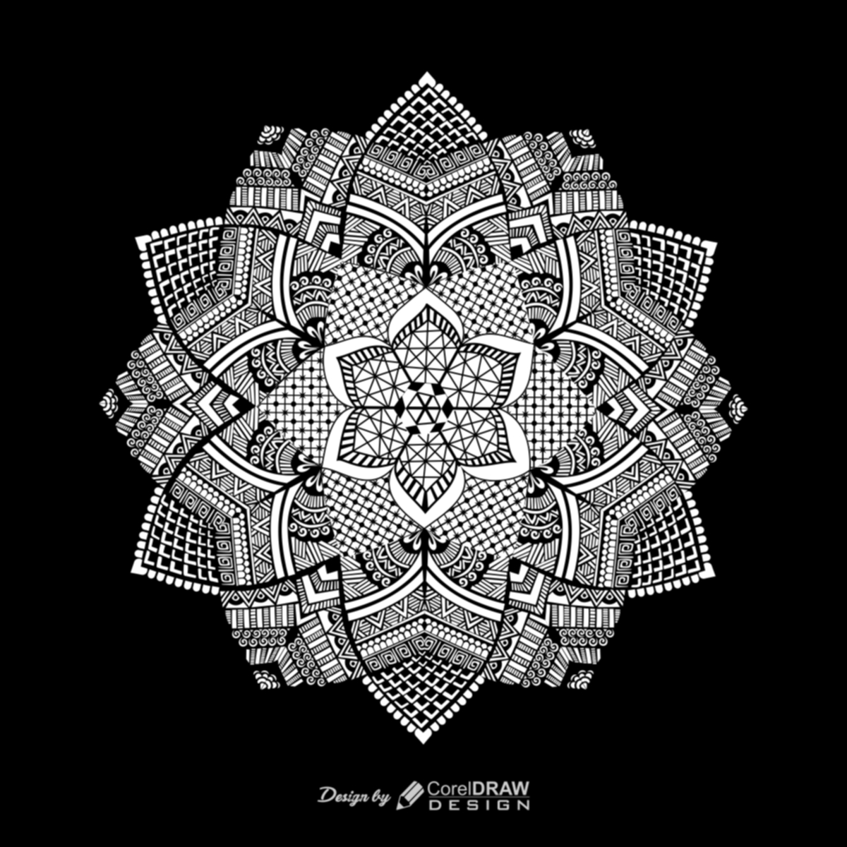 Handmade Vector Mandala Design on Dark Background