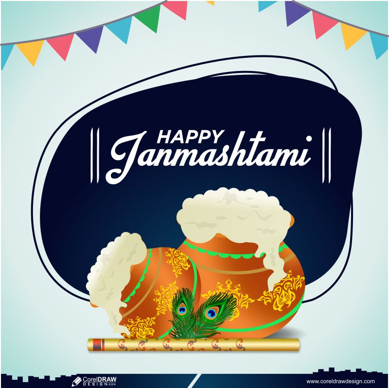 Happiness Janmashtami Celebration Greeting Card Premium Vector