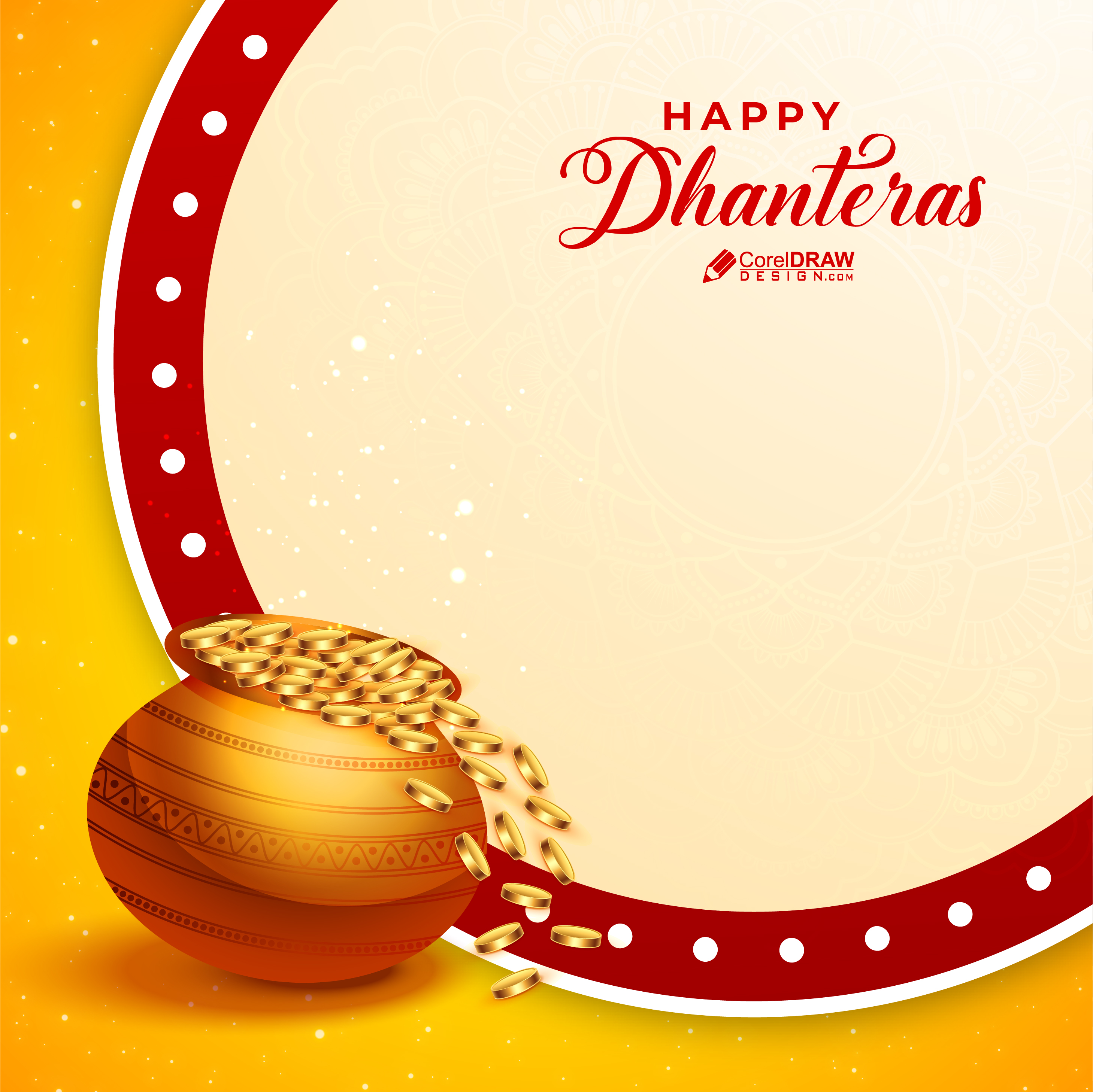 Happy Dhanteras Festival Wishes Card Social Media Post Vector Template