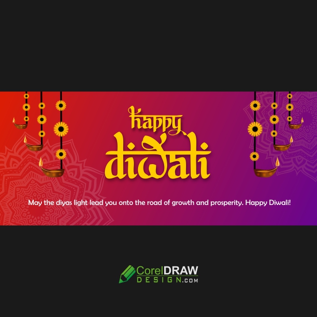 Happy Diwali Banner Design with Diya and Mandala, Free Diwali CDR template on coreldrawdesign