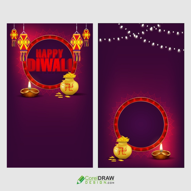 Happy Diwali Banner Set for mobile, Diwali Mobile Background with lights, diya, fire cracker and decoration, Free Diwali and dhanteras banner design templates