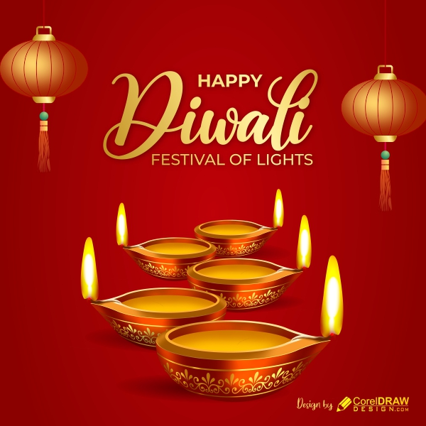Happy Diwali beautiful background with diyas Instagram Post design, Free CDR templates by coreldrawdesign
