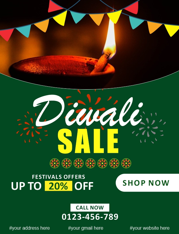 Happy diwali Big Diwali Sale Up to 20% Off Creative Vector Design For Free In CDR file