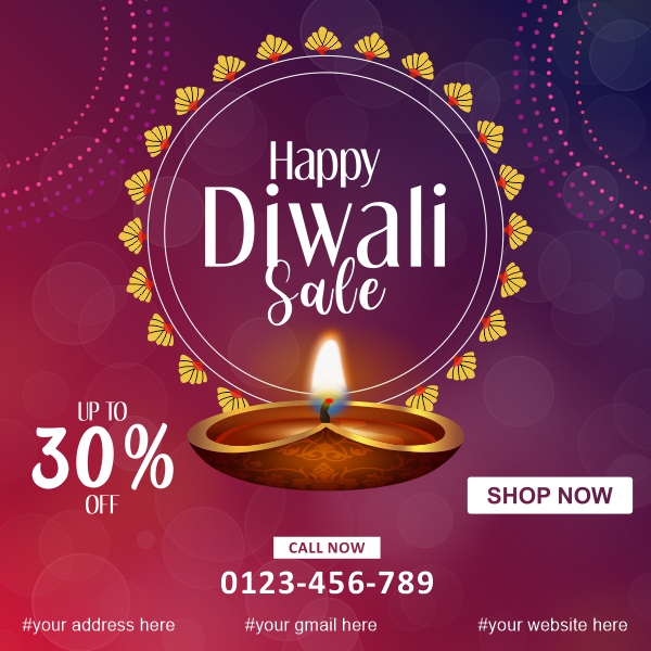 Happy diwali Big Diwali Sale Up to 30% Off Creative Vector Design For Free In CDR file