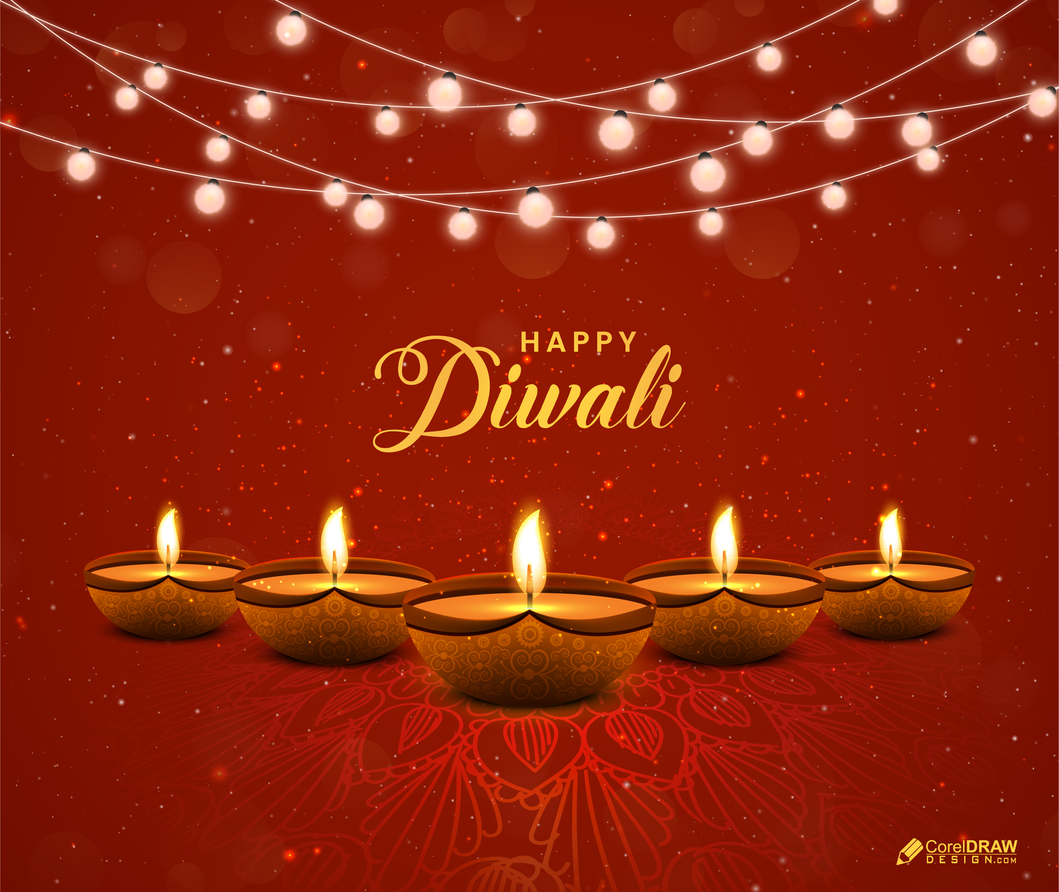Happy Diwali Cultural String Lights Diya Vector Background