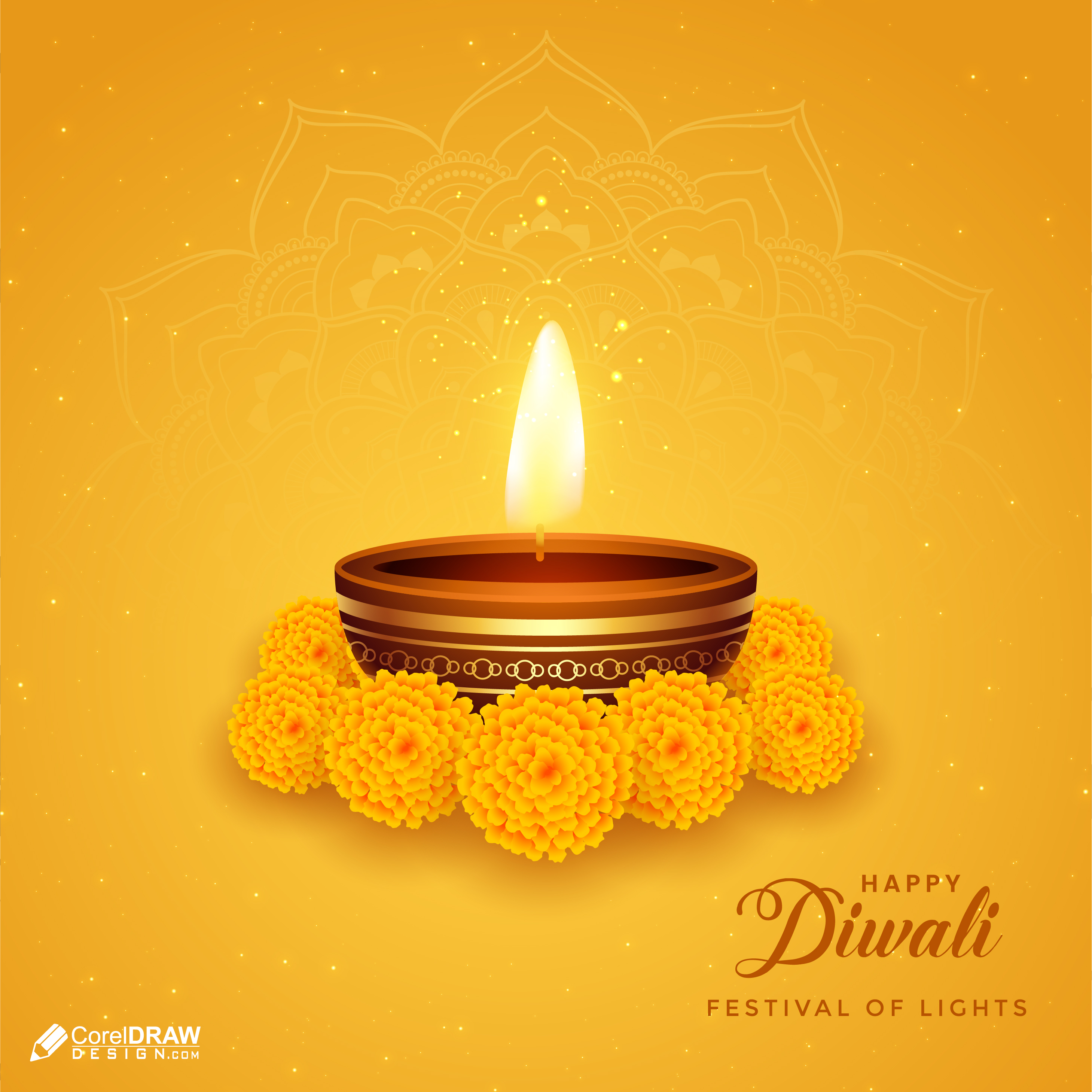 Happy Diwali Diya Beautiful Flower Realistic Festival Vector