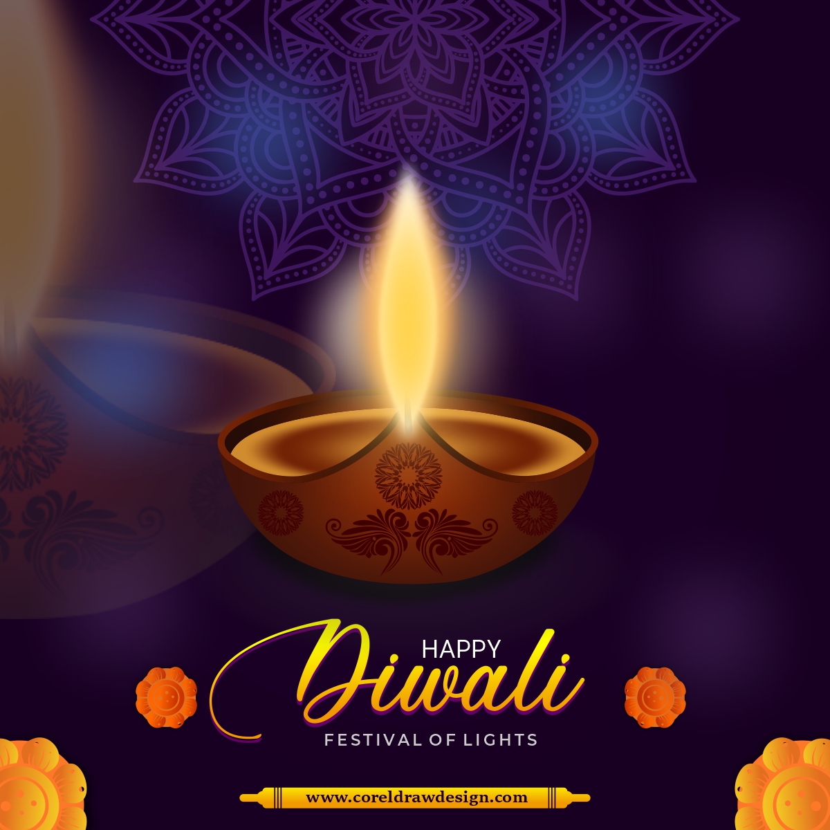 Happy Diwali Diya Oil Lamp Festival Card Background Free Vector