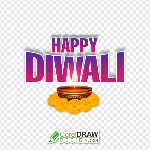 Happy Diwali Label Vector Design and PNG Image for Free on CorelDrawDesign, Happy Diwali Sticker Label with Diya and Phool