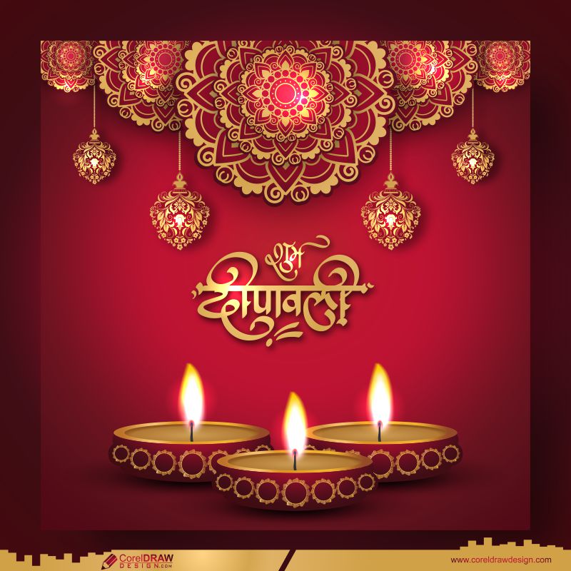 Happy Diwali Mandala Art Realistic Designing Diya Unique Color Background Premium CDR