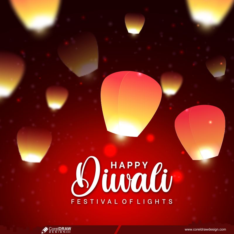 Happy Diwali Sky Light Lanterns Stars Design