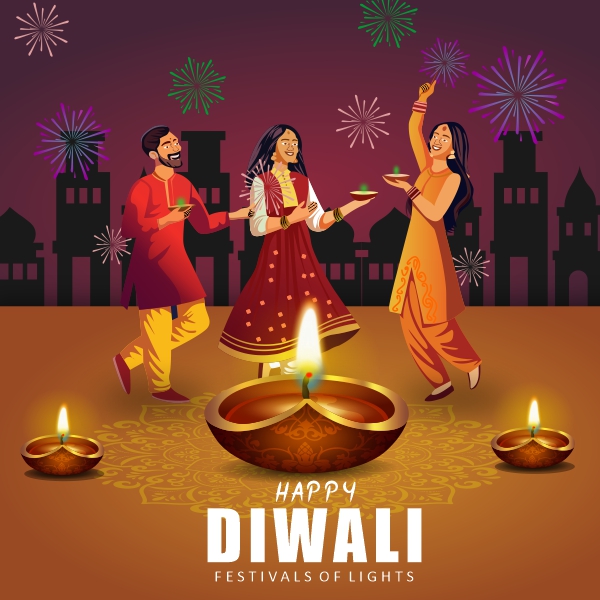 Happy diwali Vector Character Girl And Boy Celebrate Diwali Creative Design For Free In CDR file