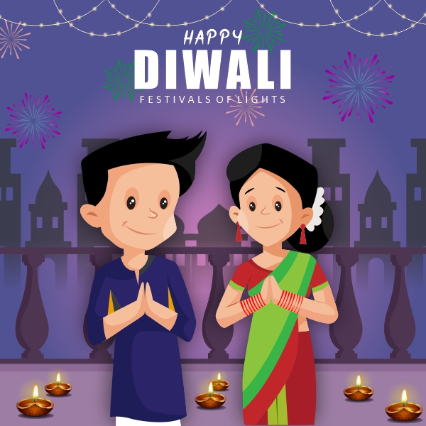 Happy diwali Vector Character girl and Boy Celebrate diwali Creative Design For Free In CDR file