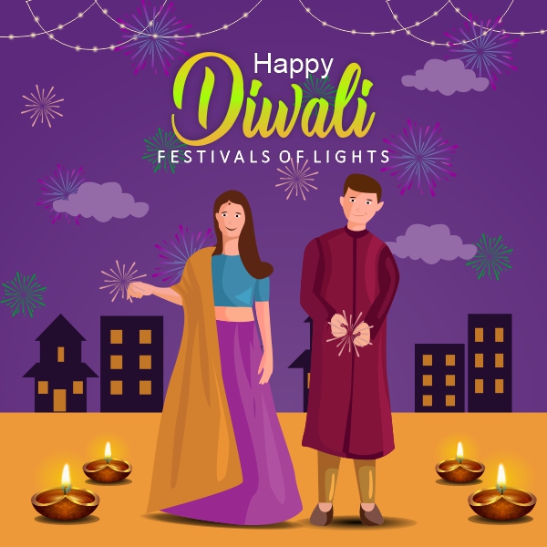 Happy diwali Vector Character girl and Boy Celebrate diwali Creative Design For Free In CDR file