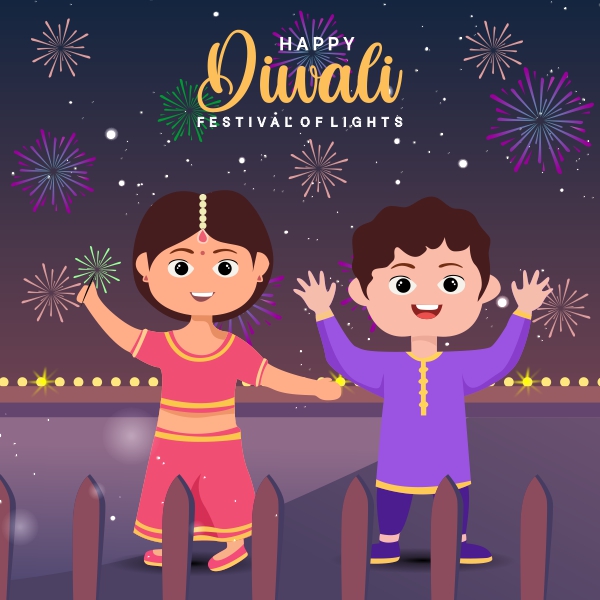 Happy diwali Vector Character girl and Boy Celebrate diwali Creative Design For Free In CDR file