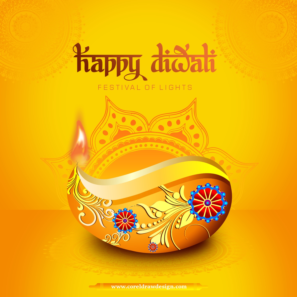 Happy Diwali Wishes Card With Designing Diya Design Free Vector