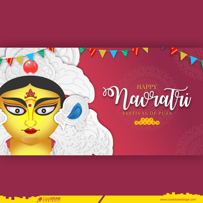 Happy Durga Puja and Navratri Indian Traditional Festival Banner Free Vector