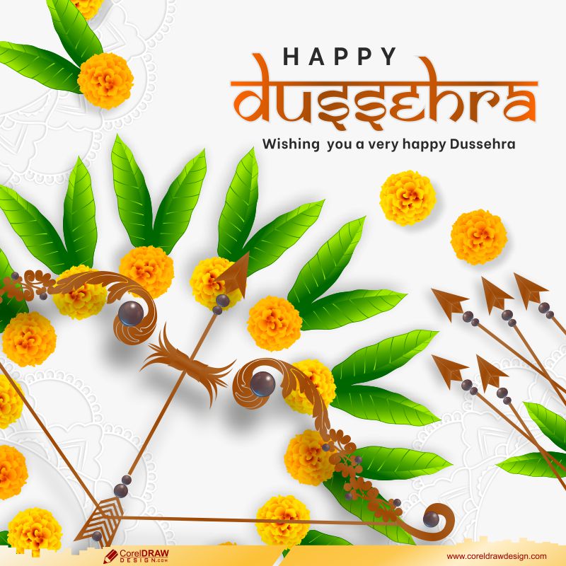 Happy Dussehra Indian Festival Celebration Background Bow Arrows Free Vector