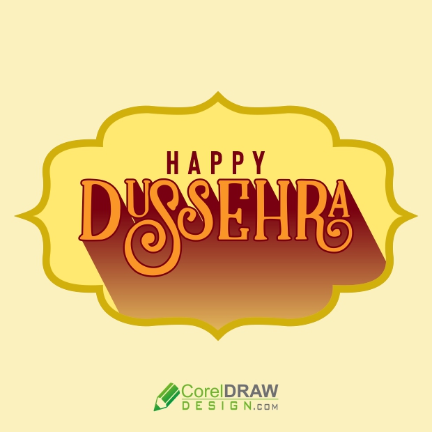 Happy Dussehra sticker, hand drawn text, hand lettering, Vector colorful illustration, greeting card for Vijayadashami hindu festival in India