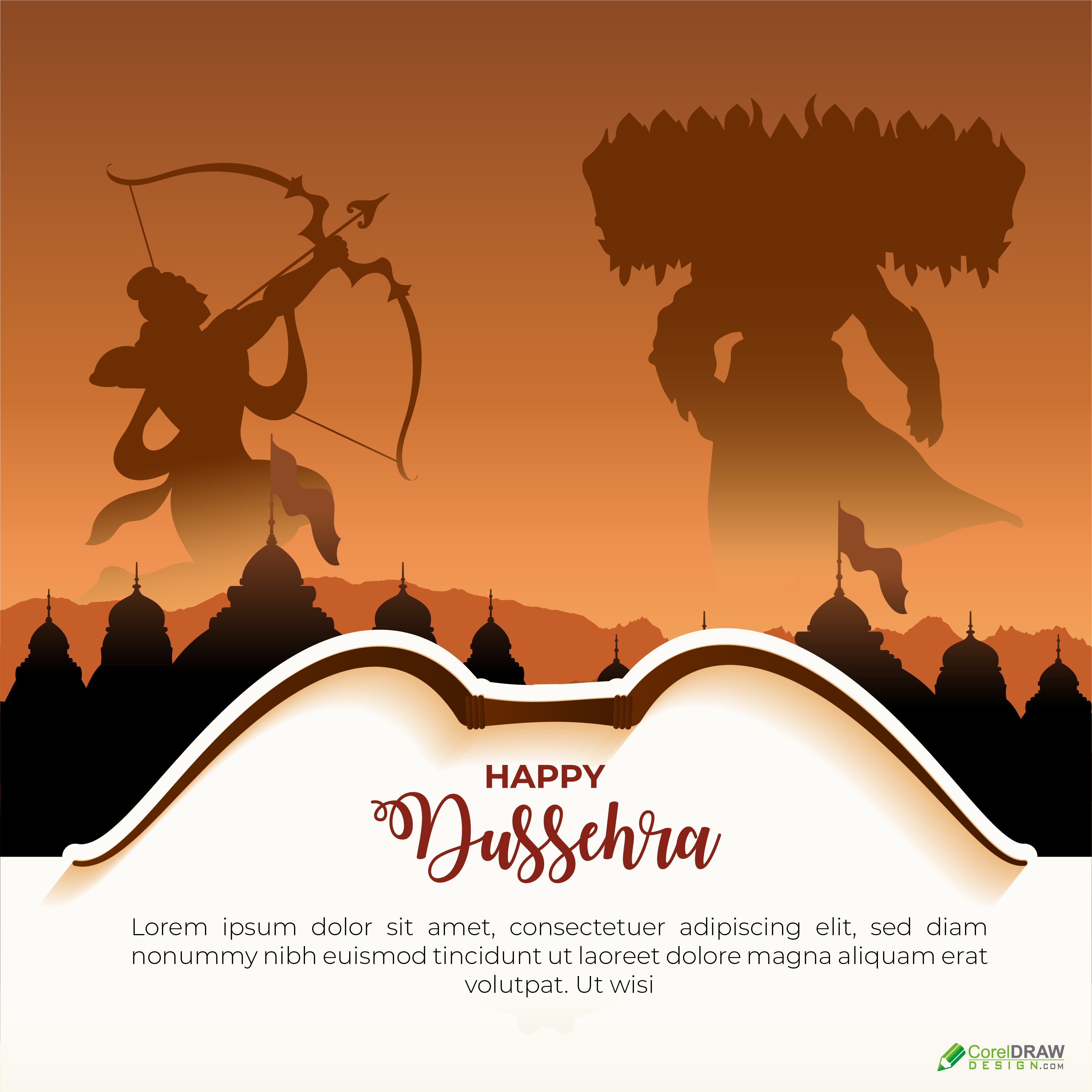 Happy Dusshera Ravan Vadh Lord Ram Fight Vector Template Wishes Card